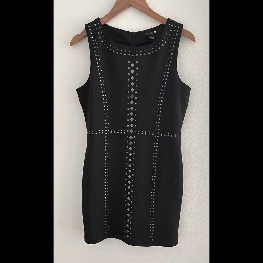 Black Bodycon Dress with Metal Details